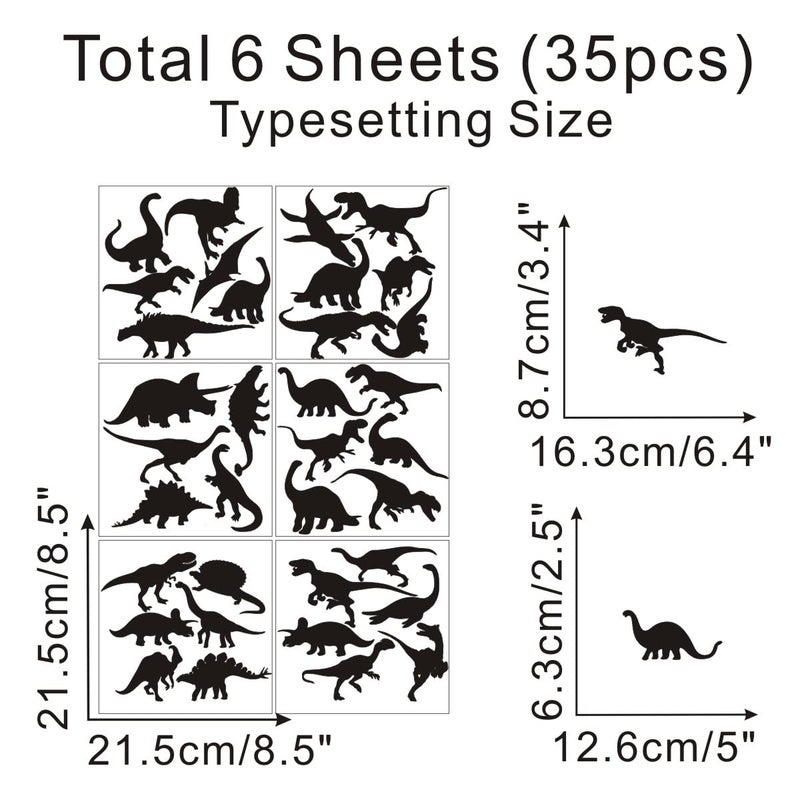 TOARTi Black Dinosaur Wall Decal Minimalist Animals Vinyl Dinosaur Wall Sticker for Baby Boy Room Decoration (35pcs) - Image 4